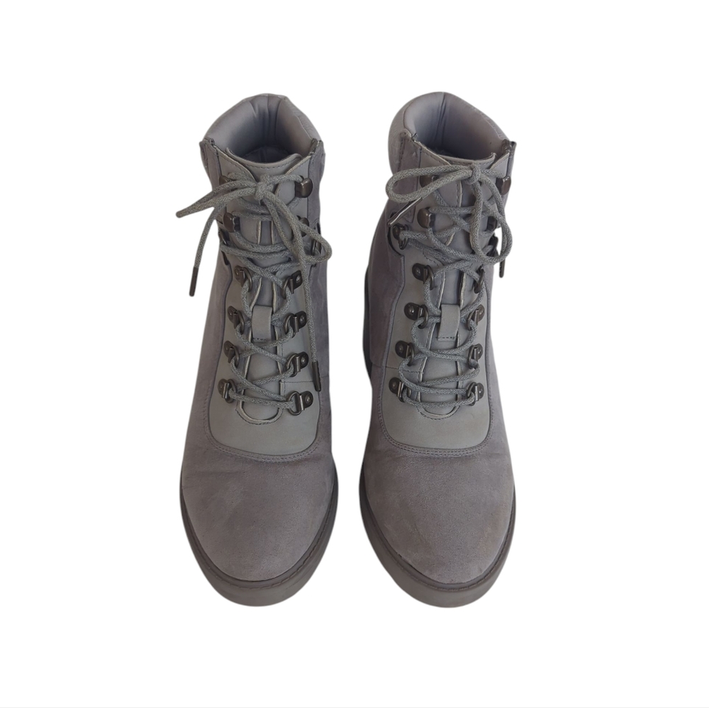 Felixa Faux Leather Lace Up Chunky Heeled Ankle Combat Boot 9 Gray Steampunk - Picture 6 of 16